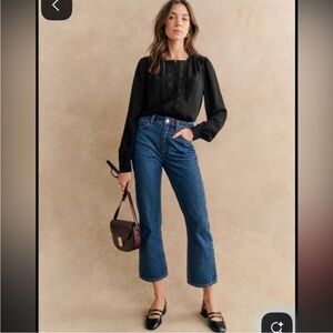 Sezane Black Blouse with Lace Trim